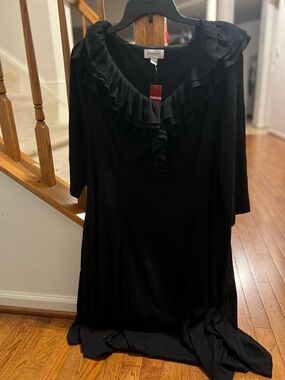 Avenue Black Ruffle Collar Long-Sleeve Dress